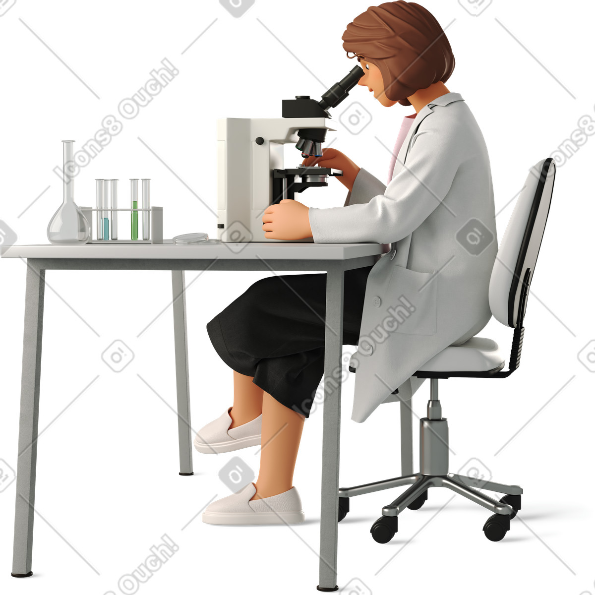 Illustration Woman scientist with microscope dans le style 3D Business à télécharger aux formats PNG, SVG