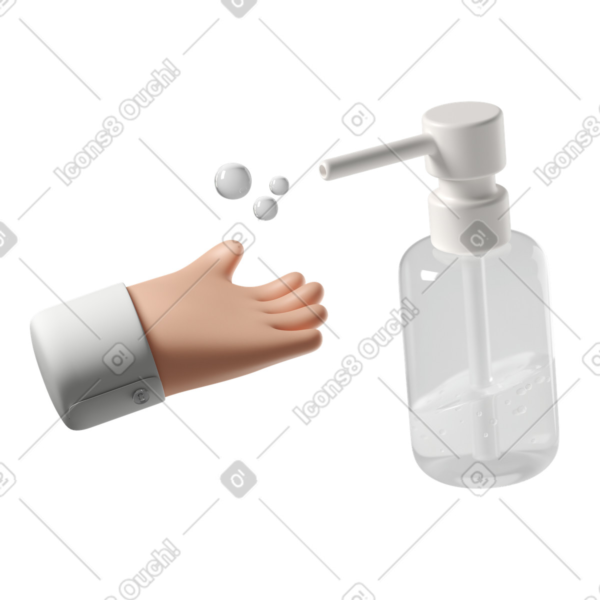 Ilustração de Mão pele branca usando desinfetante em no estilo 3D Hands Fun&Wild para baixar em PNG, SVG