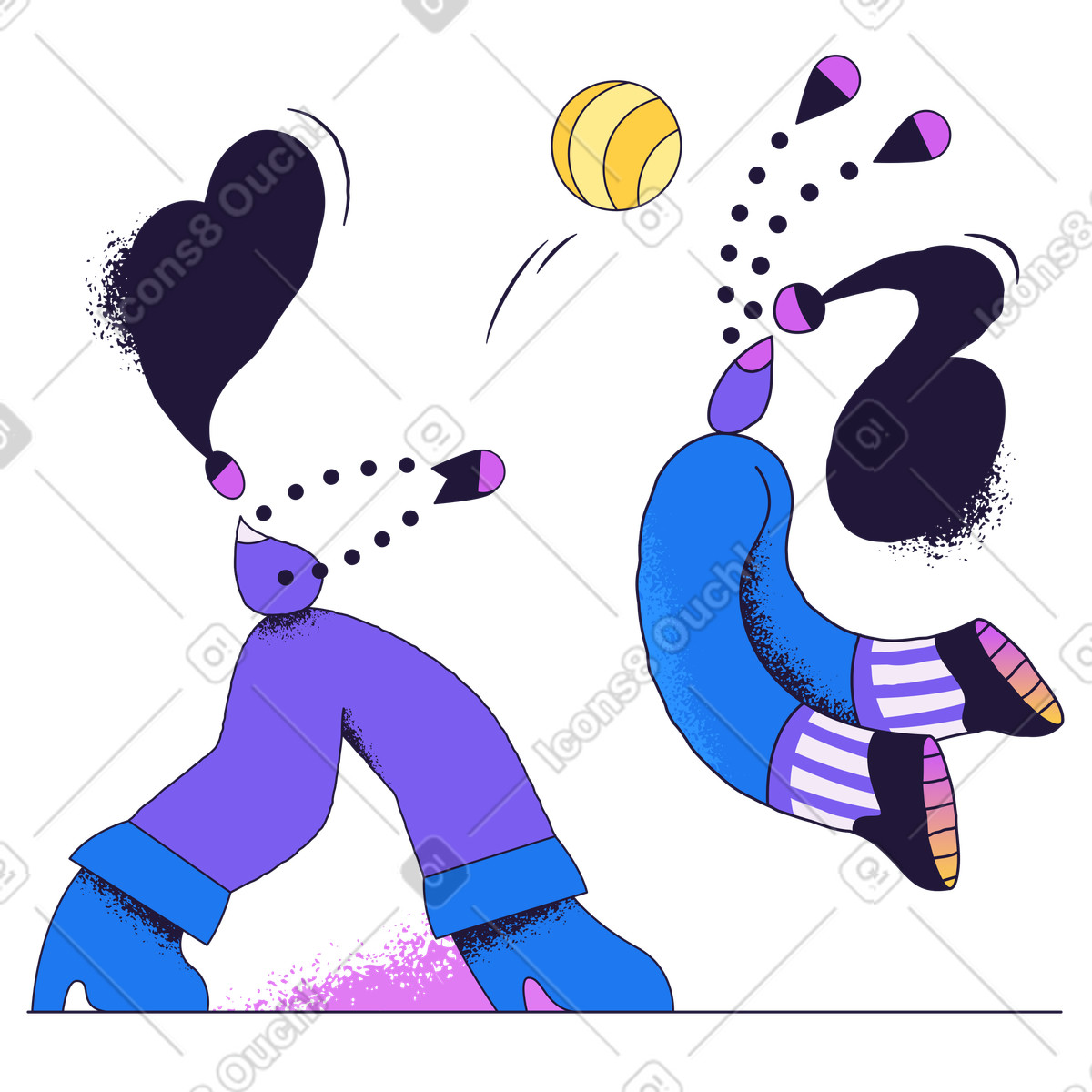 Illustration Jeunes femmes jouant au volley-ball dans le style Conifer à télécharger aux formats PNG, SVG