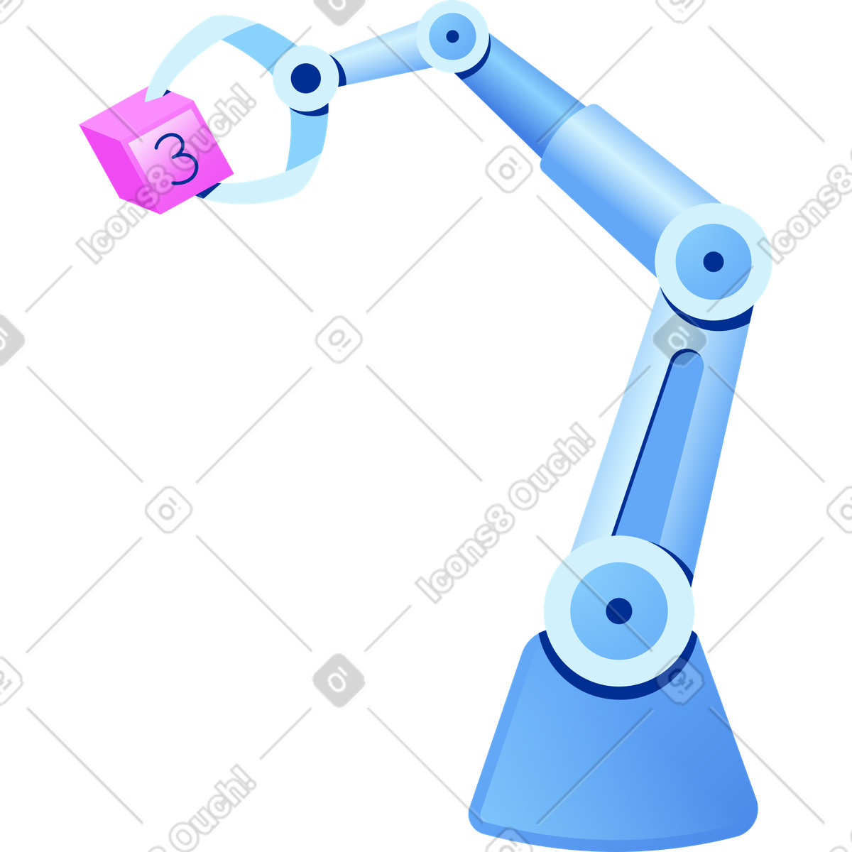 Roboterarm mit würfel-Illustration im Glossy-Stil als Download in PNG, SVG