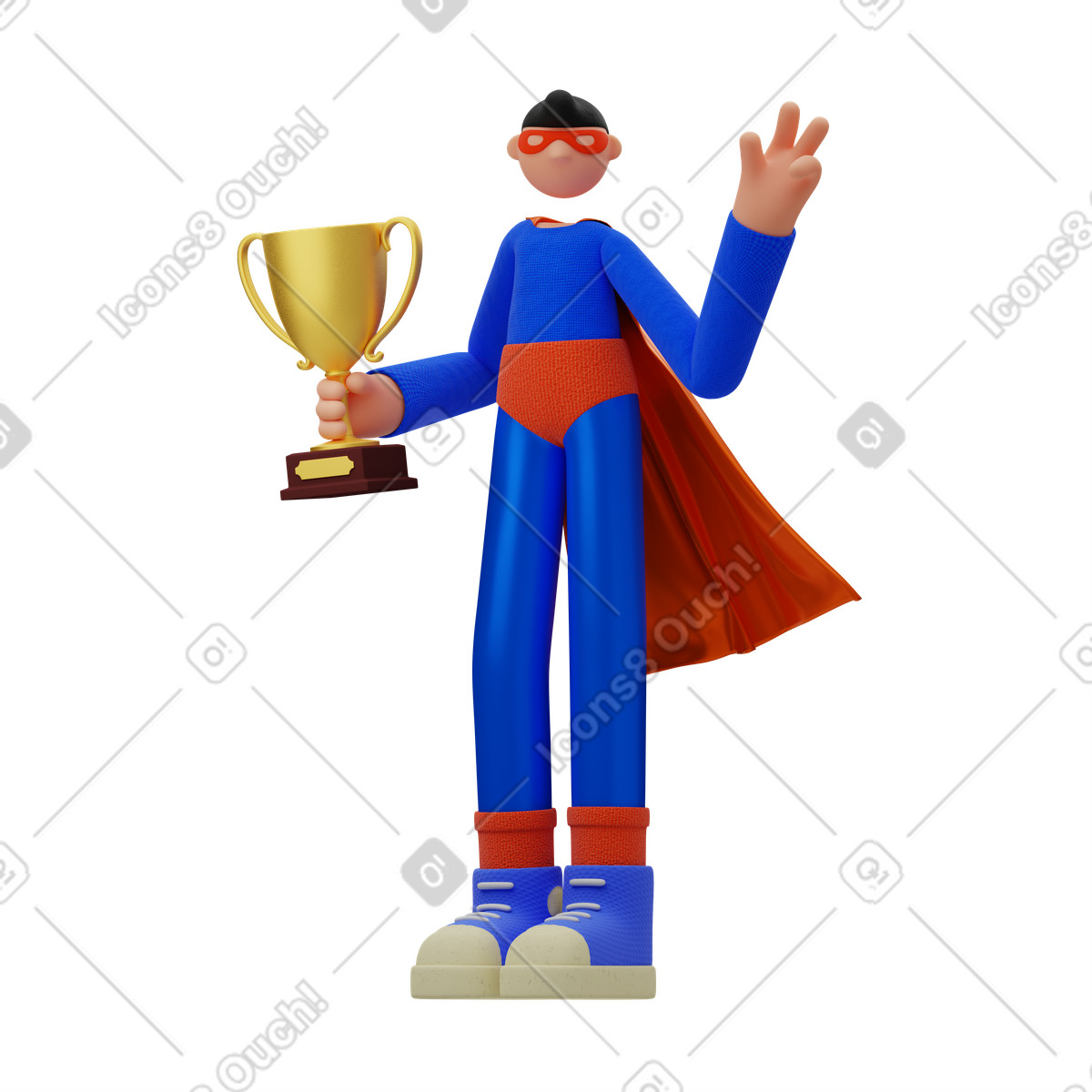 Ilustração animada de Superman segurando a taça do vencedor em GIF, Lottie (JSON), AE