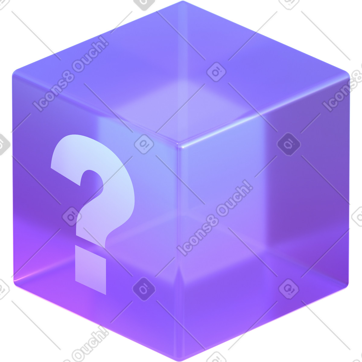 Cube with question illustration in 3D Glassy style download in PNG, SVG