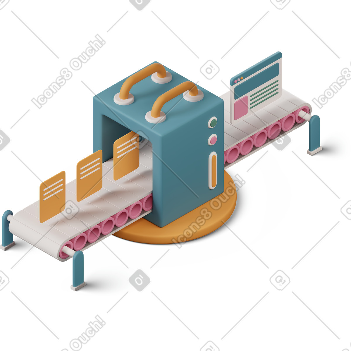 3D Casual life 스타일의 Information on conveyor belt 일러스트레이션 PNG, SVG 다운로드