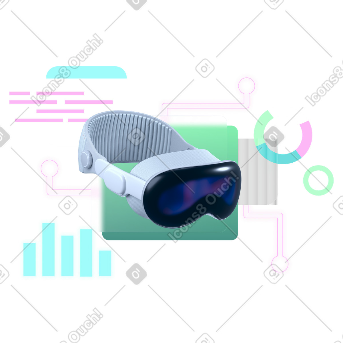 VR technology, data visualization, and analytics illustration in PNG, SVG