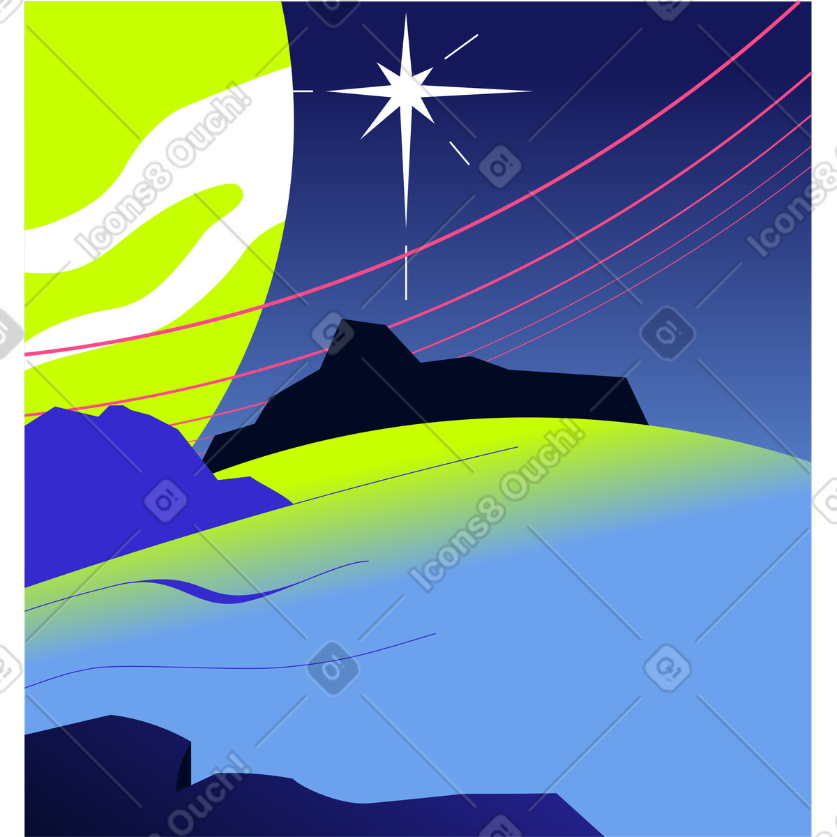 Space スタイルの 惑星と星の背景 のイラストをPNG、SVG形式でダウンロード