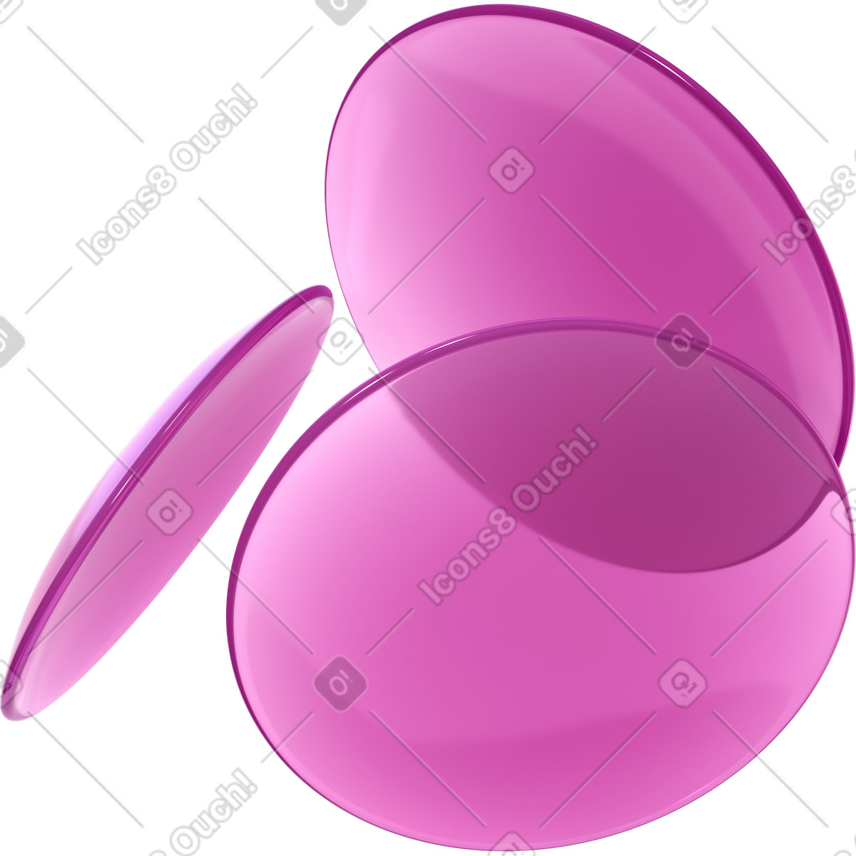Composition of three lenses the same colour illustration in 3D Glassy style download in PNG, SVG