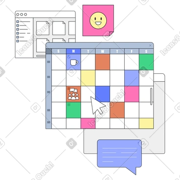 Griglia di pianificazione settimanale con blocchi codificati a colori, strumento di pianificazione della gestione dei progetti PNG, SVG
