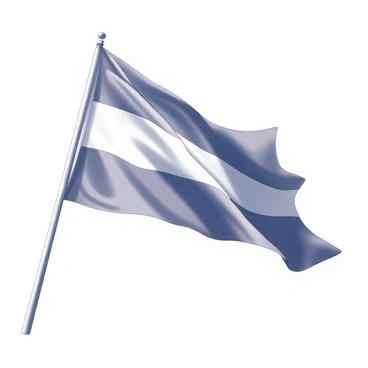 A national flag is prominently displayed, unfurling in the wind. The flag's fabric creates gentle ripples as it moves, catching the light. In the background, a clear sky is visible, indicating a sunny day. The scene captures the dynamic motion of the flag against the backdrop of nature, emphasizing its vibrant design and significance.