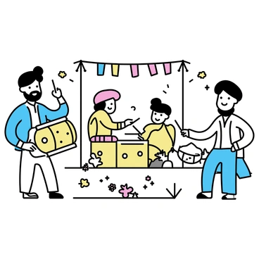 A group of musicians is performing at a Sikh wedding, surrounded by vibrant decorations. One musician is playing a "dhol," a large, barrel-shaped drum with bright colors. Another musician is playing a "tabla," a pair of hand-played drums with intricate patterns. Both musicians are focused on their instruments, wearing traditional attire. The setting includes colorful banners and floral arrangements, enhancing the festive atmosphere. Guests can be seen in the background, enjoying the lively performance.