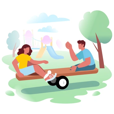 Children playing on a seesaw in a sunlit playground