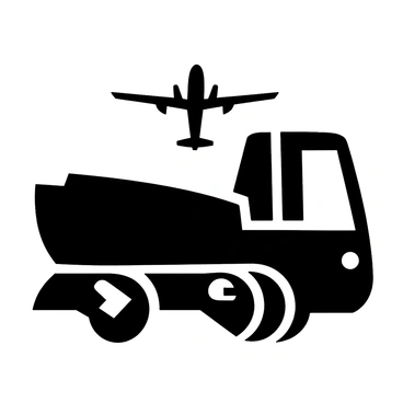 An airport tug truck with a detailed design in the foreground and an airplane positioned in the background.