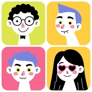 A grid of diverse vector faces each with unique characteristics