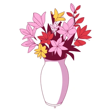 A white elegant vase is positioned at the center of the image. The vase has a smooth, curvy surface that reflects light softly. Inside the vase, a variety of origami flowers in different shapes and sizes are arranged. Some flowers are folded into intricate designs resembling lilies, while others take the form of delicate roses. The colors of the origami flowers include shades of pink, yellow, and red, creating a vibrant contrast against the white vase. The arrangement is carefully crafted to showcase the unique details of each flower.