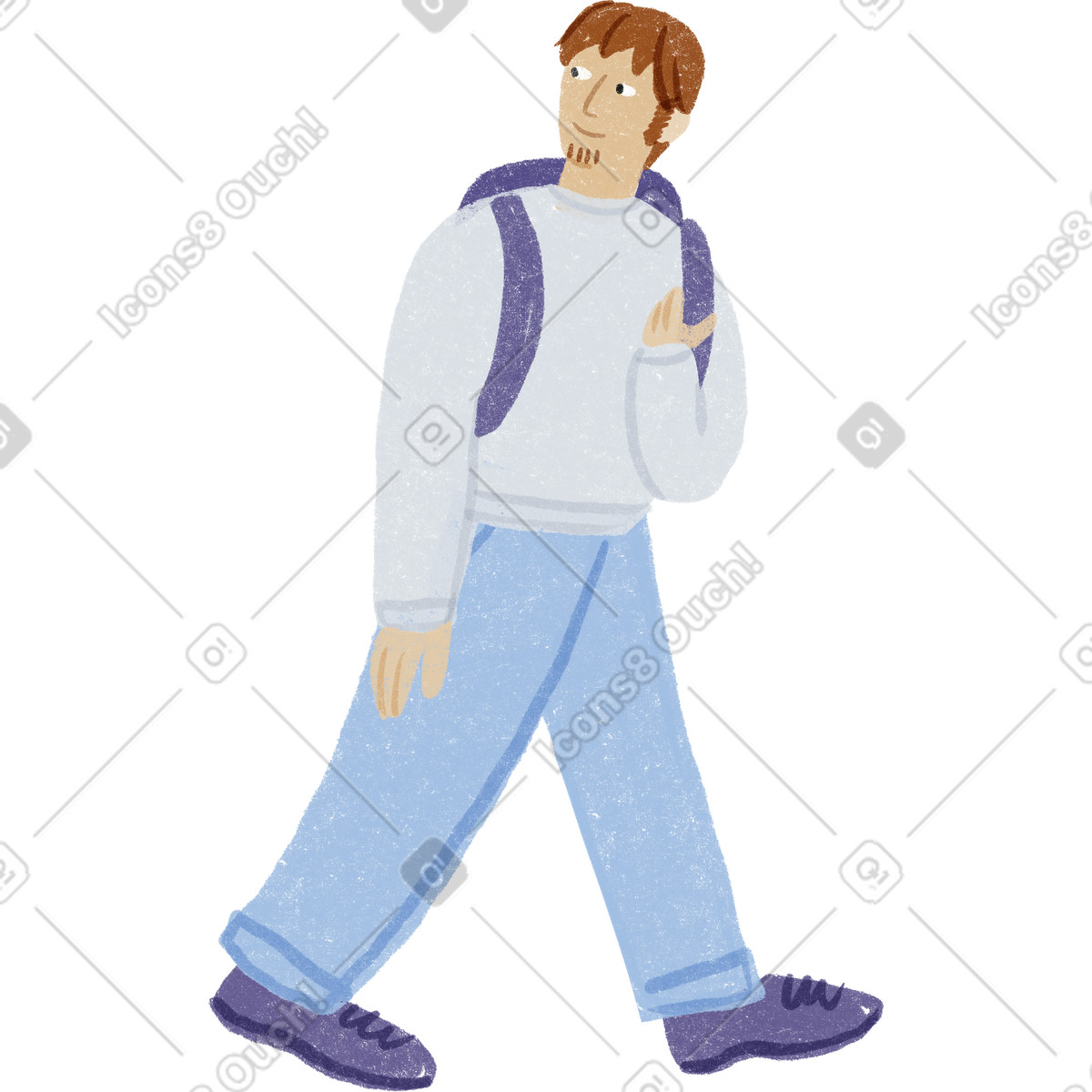 Man walking with a backpack looking back illustrazione in stile Public scarica in PNG, SVG