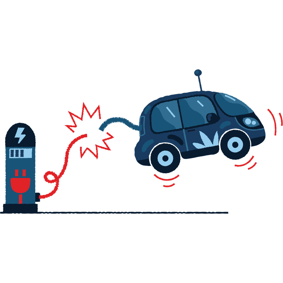 Electric car disconnected from charging station, No connection or maintenance issue illustration in Cherry style download in PNG, SVG