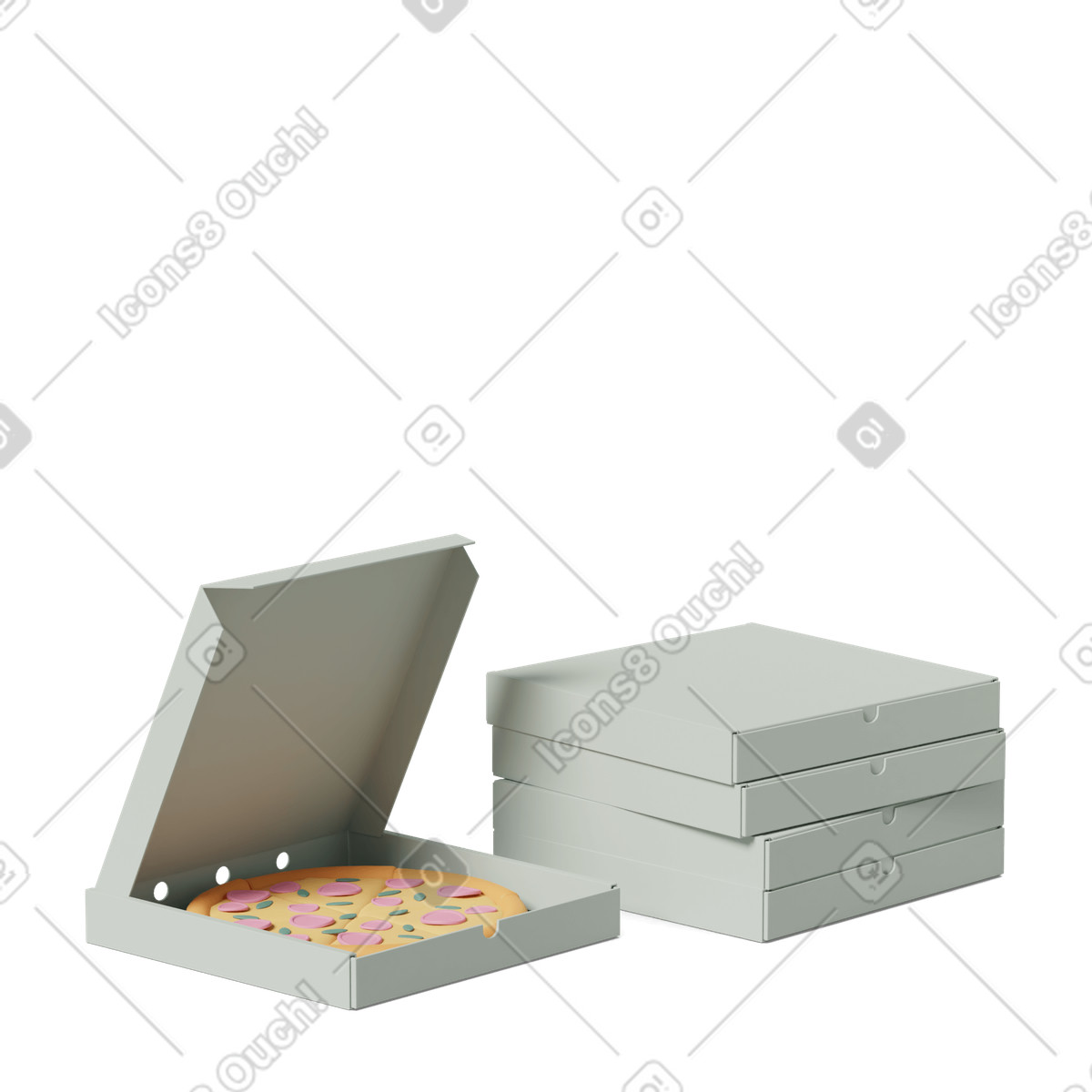 下载 3D Casual life 风格的 Pizza boxes 插画，支持 PNG、SVG 格式