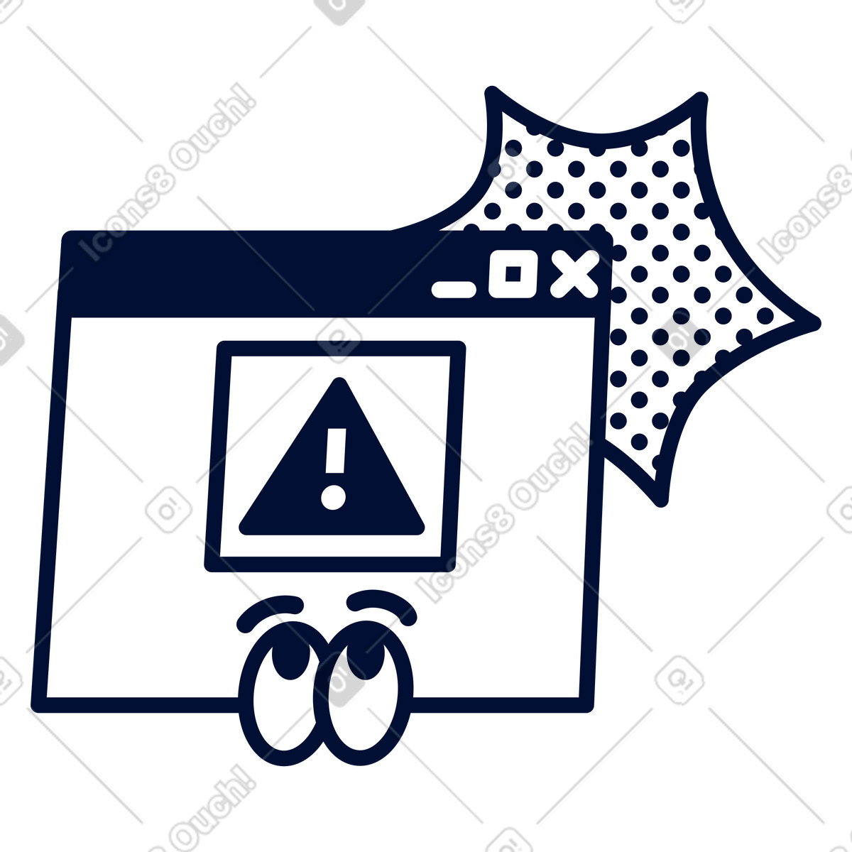下载 Blink 风格的 System error message box with caution icon and decorative burst 插画，支持 PNG、SVG 格式