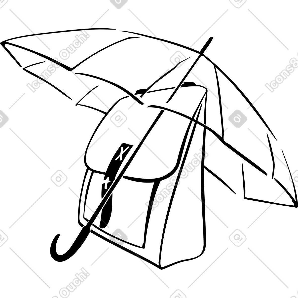 Umbrella with briefcase illustration in Line style download in PNG, SVG