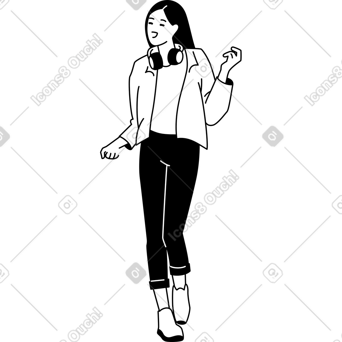 Young woman with headphones illustration in Weekday style download in PNG, SVG