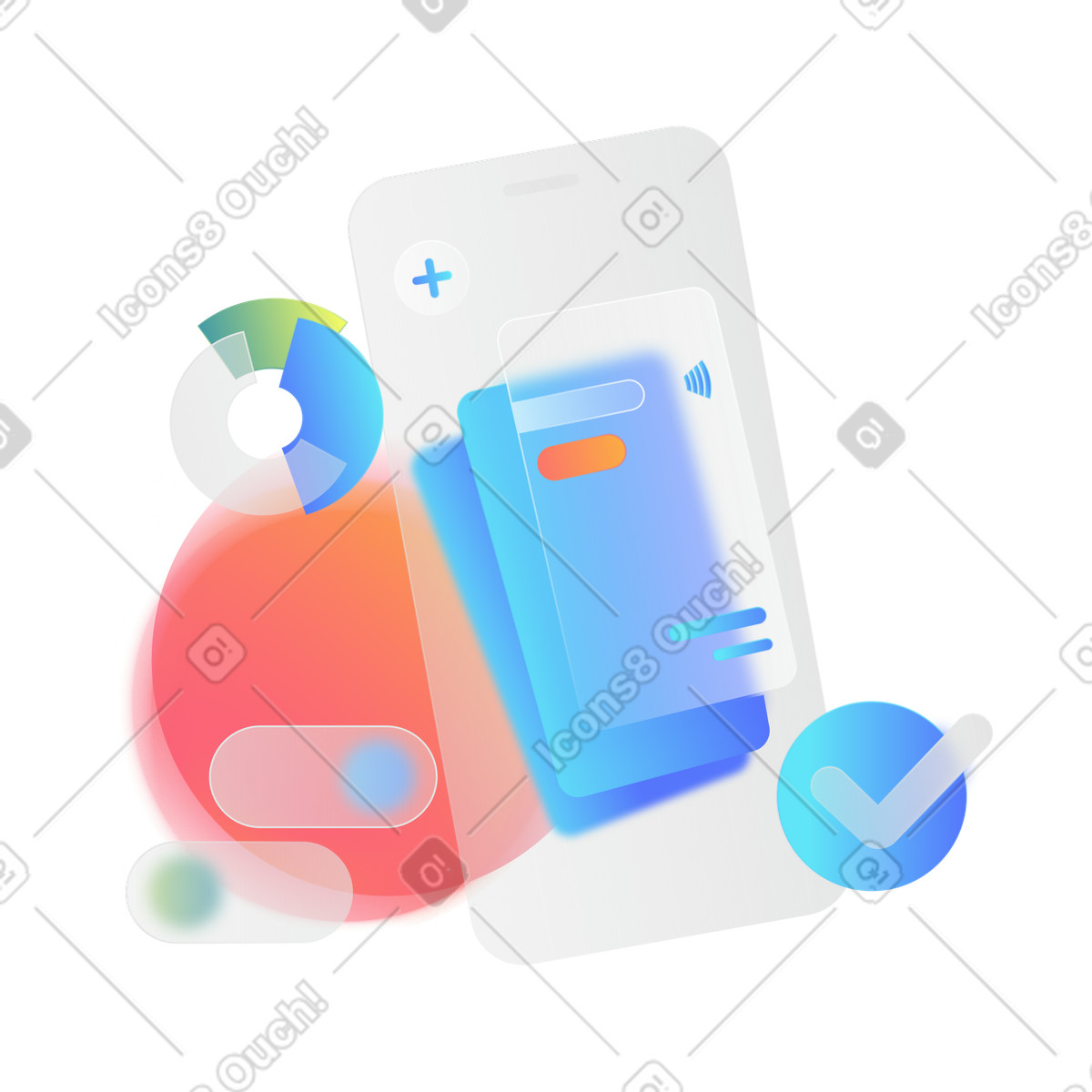 Bank account management using a cell phone illustration in Morphis style download in PNG, SVG