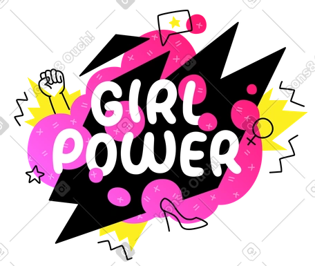 Letras de poder feminino coloridas com rabiscos PNG, SVG