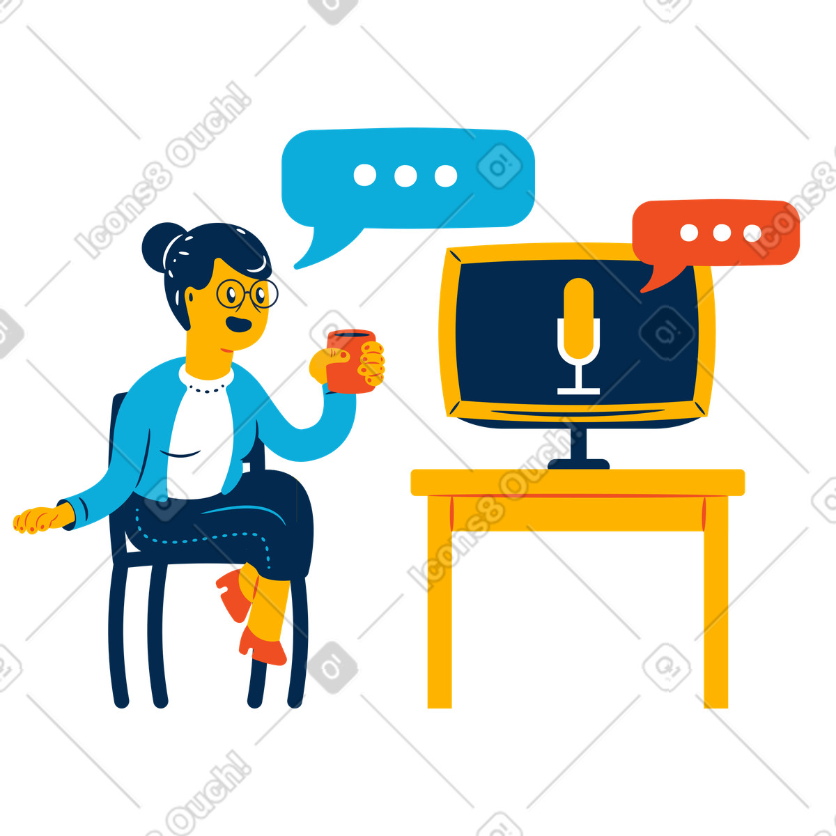 Interaction with voice assistant, conversational ai or smart home technology illustration in PNG, SVG