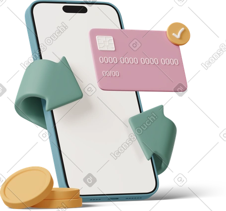 Ilustración 3D mobile banking cashback en estilo Negocio Casual life a descargar en PNG y SVG