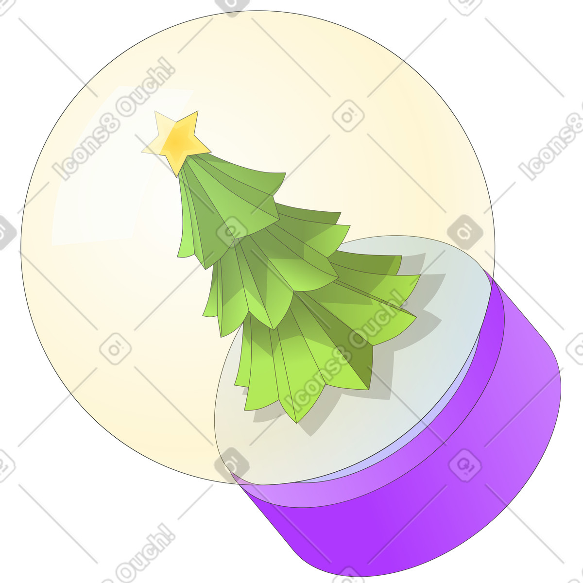 Ilustración Árbol de navidad con estrella en bola nieve estilo Kit a descargar PNG y SVG