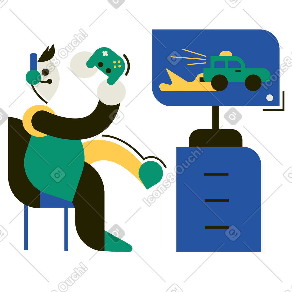 Ilustração de Homem jogando videogame usando gamepad em no estilo Spot para baixar em PNG, SVG