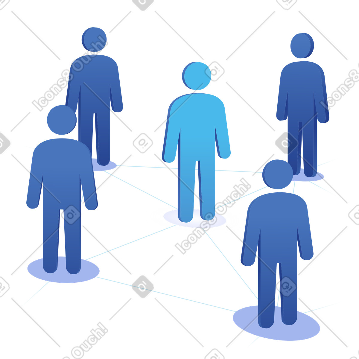 Piccolo gruppo connesso con un nodo centrale, rete di collaborazione di squadra con coordinatore centrale illustration in PNG, SVG