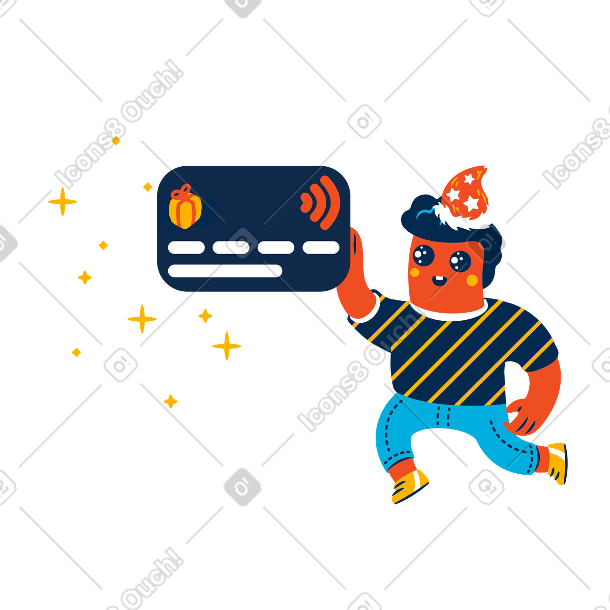 Ilustração de Homem com cartão crédito comemorando o natal em no estilo Flame para baixar em PNG, SVG