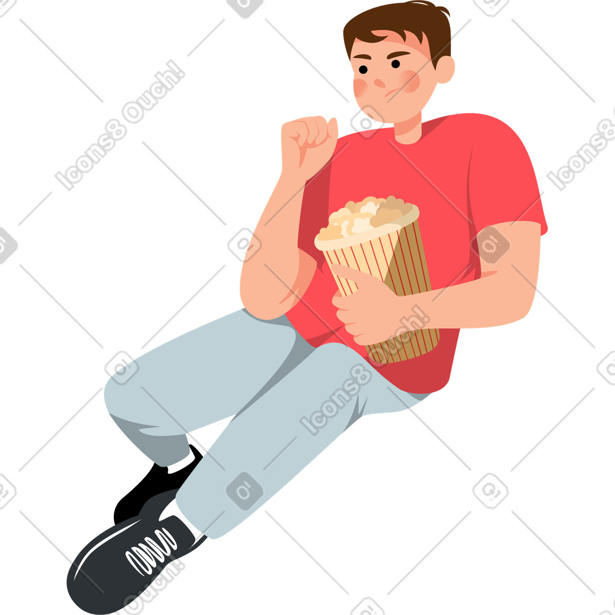 Ilustración Chico serio con popkorn en estilo Lagom a descargar en PNG y SVG