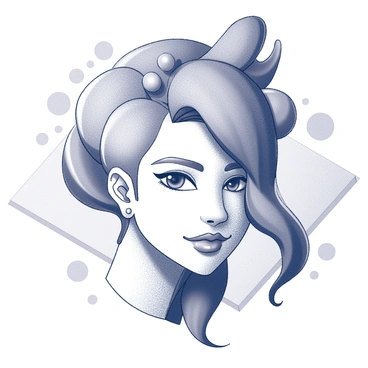 A portrait of a person featuring a unique arrangement of shapes and forms. The individual's face is prominent, displaying distinct facial features like eyes, nose, and mouth. The hair is styled in a creative manner, with embellishments that add texture. The composition uses a variety of lines and curves to create depth and interest, emphasizing the individuality of the subject. The background presents a blend of different geometric patterns that enhance the overall design.