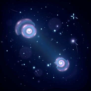 A vast night sky, illuminated by countless stars. Swirling galaxies with vibrant colors of blue, purple, and pink radiate throughout the scene. Bright shooting stars streak across the canvas, leaving trails of light behind them. The galaxies are detailed, displaying intricate patterns and clusters of stars within them. The overall atmosphere is one of wonder and cosmic beauty.