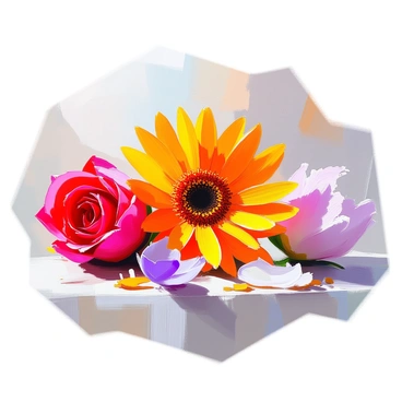 A close-up view of various flower petals arranged to highlight their diversity in shapes and colors. The display includes a velvety red rose petal with delicate edges, a bright yellow sunflower petal that is broad and flat, a soft pink peony petal with ruffled textures, and a vibrant orange marigold petal shaped like a thin trumpet. There are also deep purple iris petals with pointed tips and white lily petals that are smooth and elegant. Each petal is positioned to reveal its unique characteristics, showcasing a vivid palette of hues and intricate patterns.