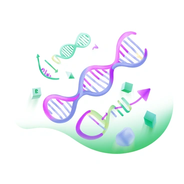 A modern pastel illustration depicting the semi-conservative model of DNA replication. In the center, two strands of a DNA double helix are elegantly unwinding, revealing the base pairs. One strand is colored in light blue, and the other in soft pink, illustrating the complementary nature of the bases. Alongside the unwinding DNA, there are molecules of DNA polymerase in a pastel green color, actively adding new nucleotides to both strands. Small arrows indicate the direction of replication, while floating nucleotides in various pastel colors, representing adenine, thymine, cytosine, and guanine, surround the scene. A light background adds to the clarity of the visual.
