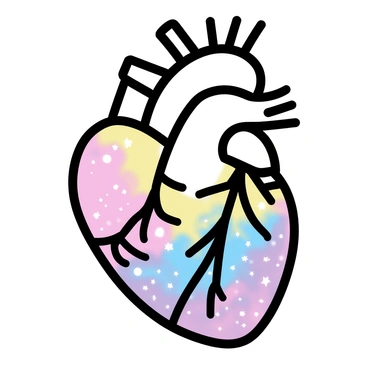 A human heart, anatomically detailed, appears to be filled with "swirling stars" and "nebulae." The heart's structure is realistic, showcasing veins and arteries, while the interior displays a vibrant array of "twinkling stars" and "colorful nebulae," simulating a "miniature galaxy." The contrast between the organic texture of the heart and the cosmic elements creates a striking visual effect.