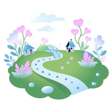 A miniature fairy garden filled with delicate "bleeding heart flowers" blooming in soft pastel colors. Tiny whimsical decorations, including miniature bridges and small fairy houses, are scattered throughout the garden. There are small pebbles arranged in a winding path that meanders through the flowers and decorations. Lush green moss covers the ground, creating a vibrant backdrop for the intricate details of the garden. A gentle breeze seems to rustle the leaves, bringing life to this enchanting scene.