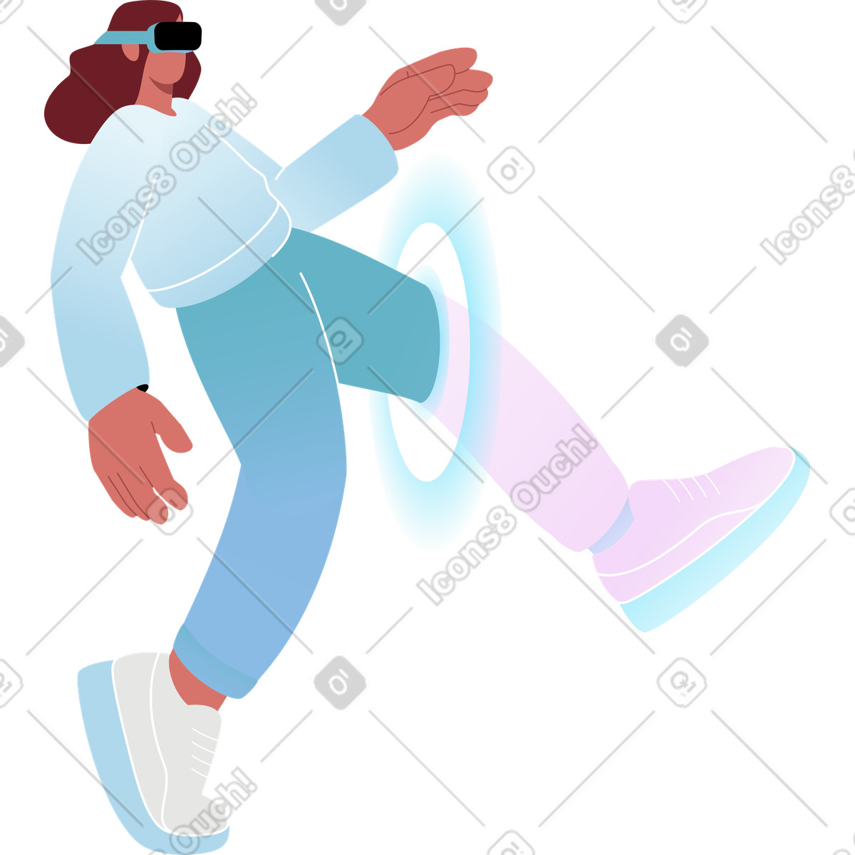 Junge frau mit virtual-reality-brille-Illustration im Airy-Stil als Download in PNG, SVG