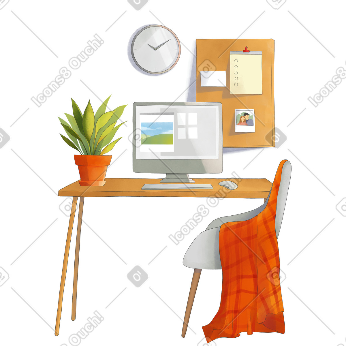 Workplace with computer illustration in Seasons style download in PNG, SVG