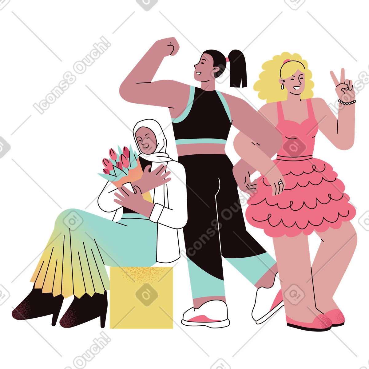 下载 Delight 风格的 Empowerment and inclusivity, Women's day unity concept 插画，支持 PNG、SVG 格式