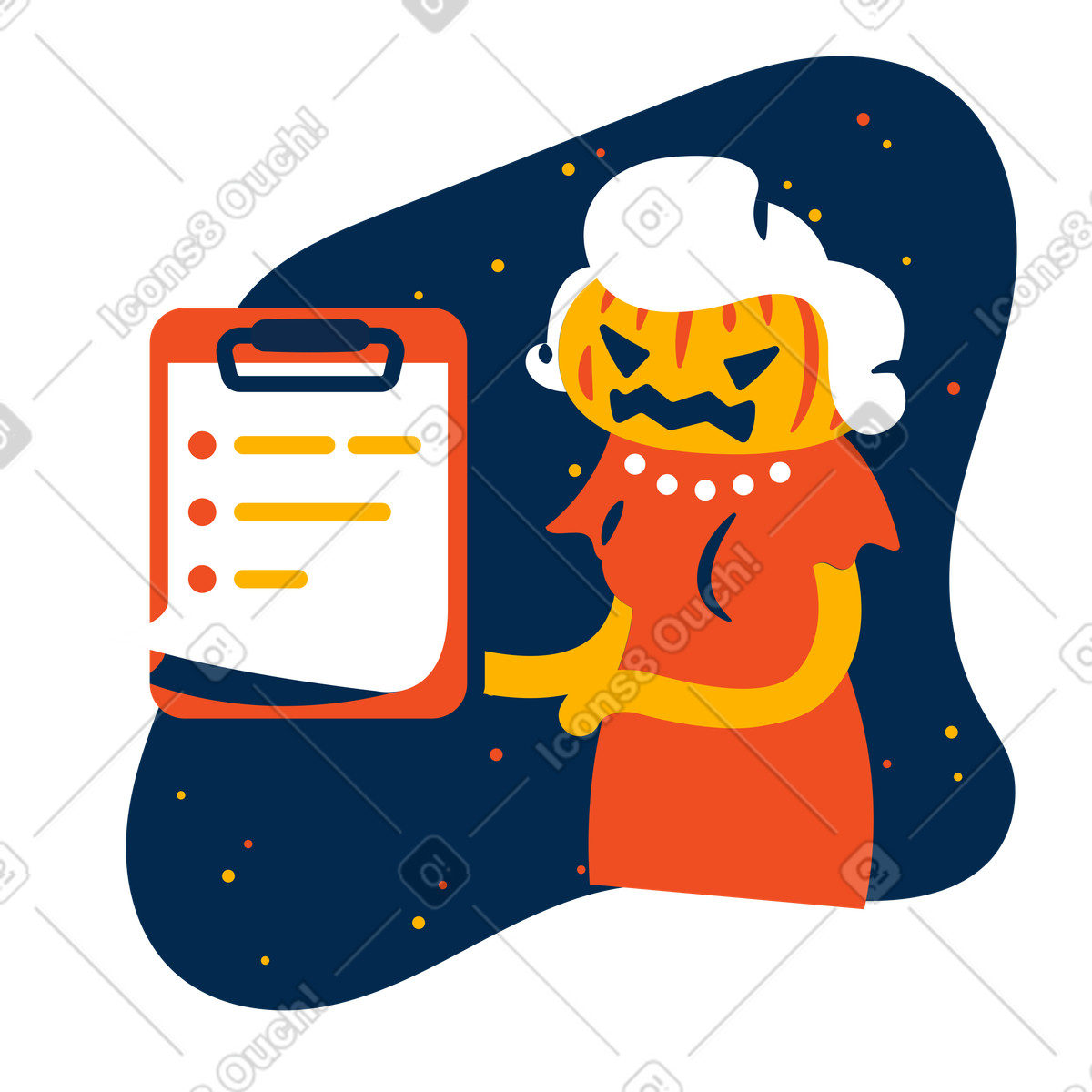 La donna zucca mostra l'elenco con le attività illustrazione in stile Flame scarica in PNG, SVG