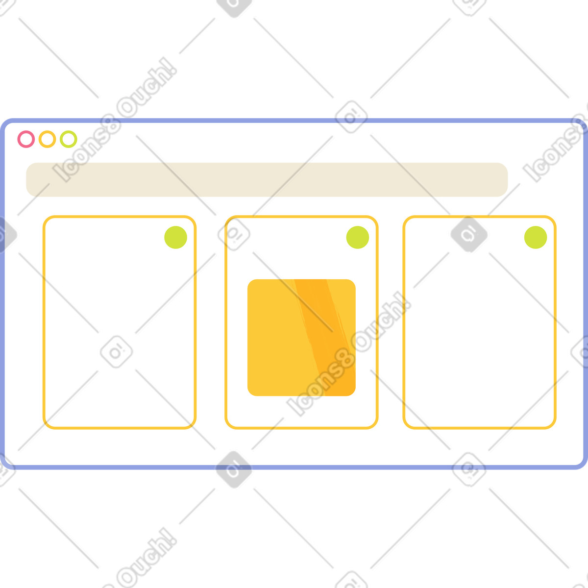 Ilustração de Janela do navegador com cartões em no estilo Juicy para baixar em PNG, SVG