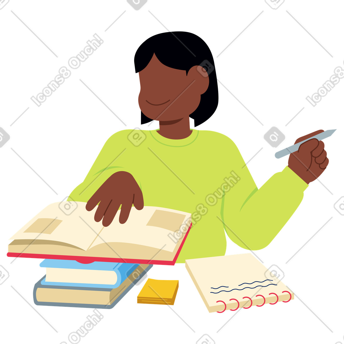 Young woman reading a book illustration teaching clipart and vector graphics PNG download