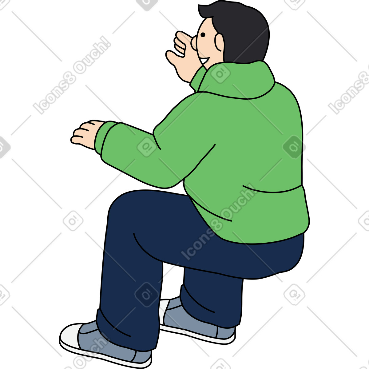 Man sitting illustration in Kindy style download in PNG, SVG