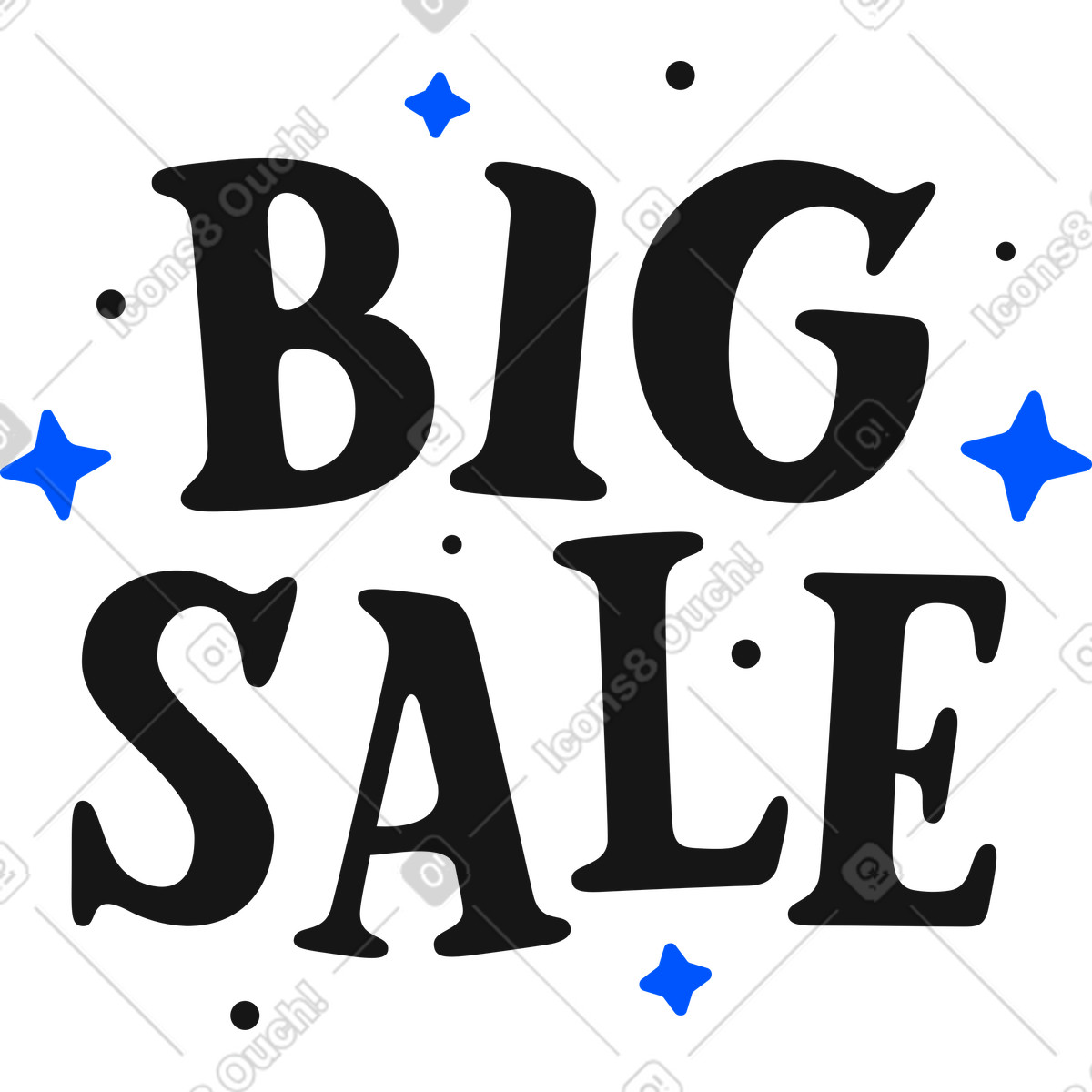 Illustration Lettrage grande vente avec texte étoiles dans le style Lettering à télécharger aux formats PNG, SVG