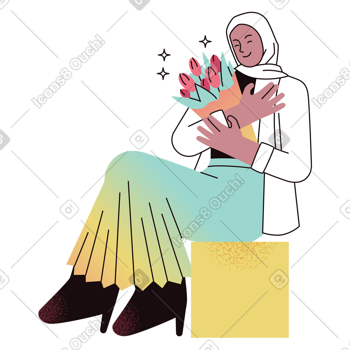 下载 Delight 风格的 Joy of a bouquet flowers, Gift-giving or gratitude 插画，支持 PNG、SVG 格式
