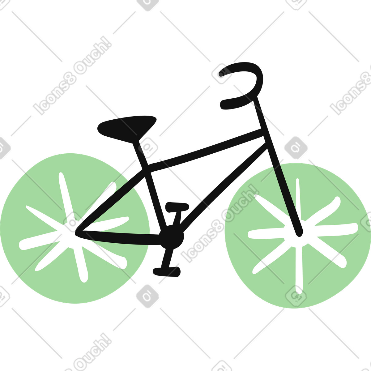 Illustration Bicycle silhouette with green abstract wheels and simple minimal frame dans le style Organic à télécharger aux formats PNG, SVG
