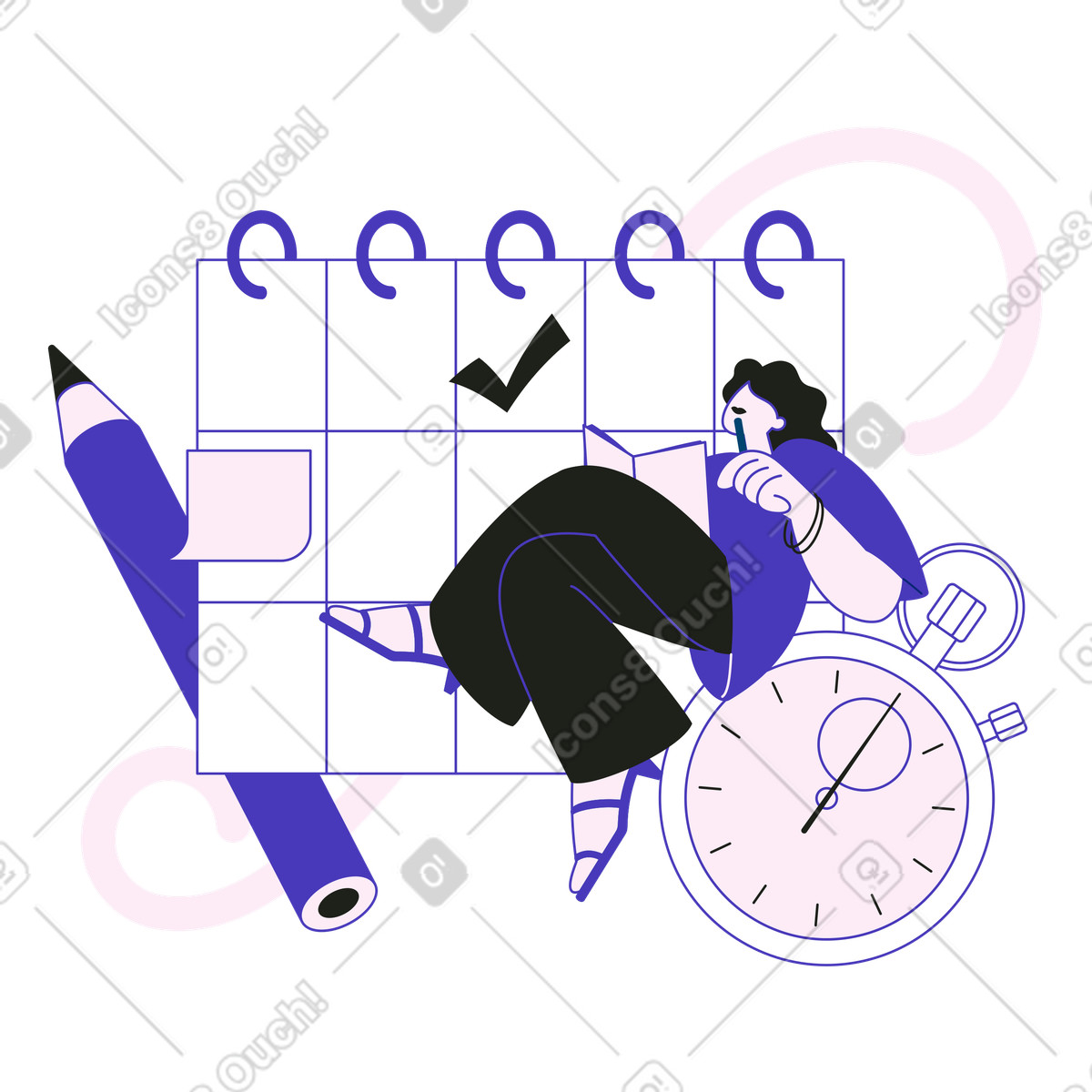 Organizing tasks with planner, Time management and productivity illustration in Blueberry style download in PNG, SVG