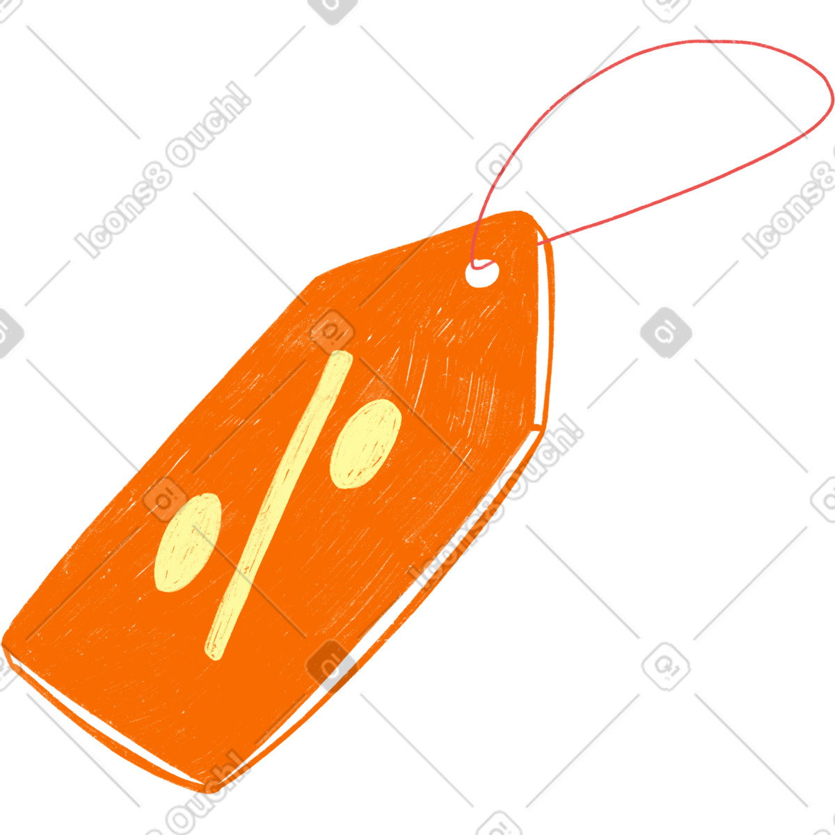 Orange tag with a discount sign on red string illustration in Biro style download in PNG, SVG